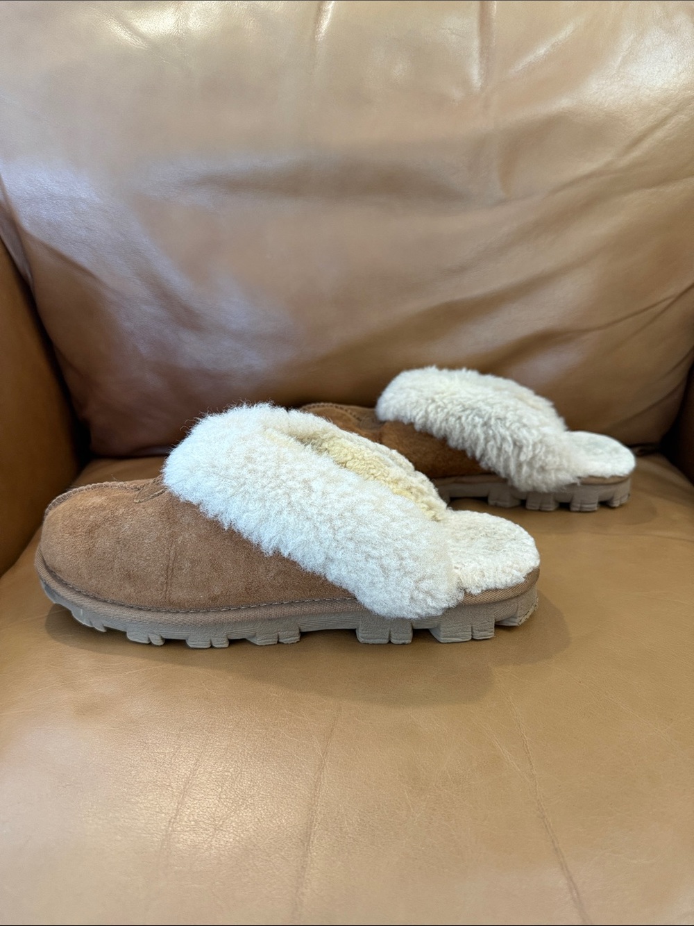 Women’s Ugg Coquette Slip On Slippers Sz 8 Chesnut Brown Tan Sheepskin EU 39 - Picture 7 of 9